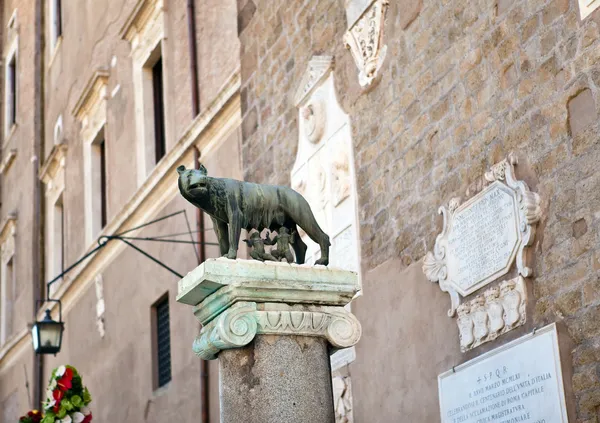 Romul、レムスとローマ、イタリアで彼女は狼の像 — ストック写真