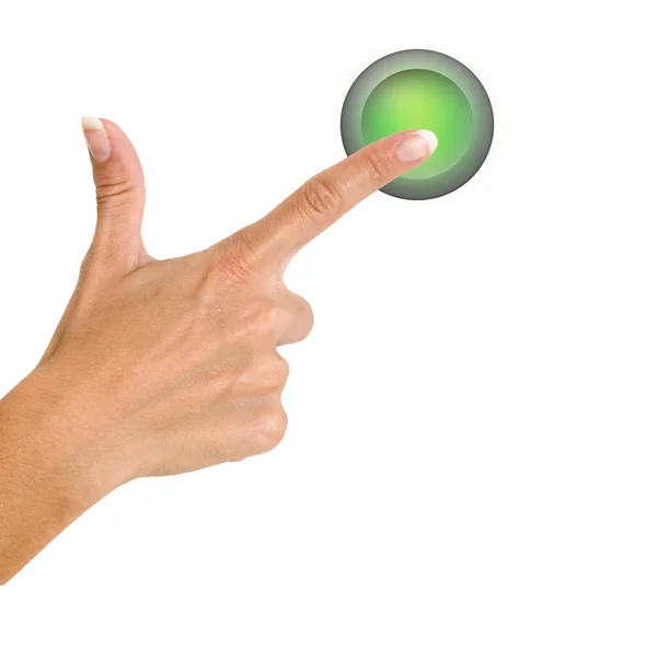 Att trycka på grön knapp — Stockfoto