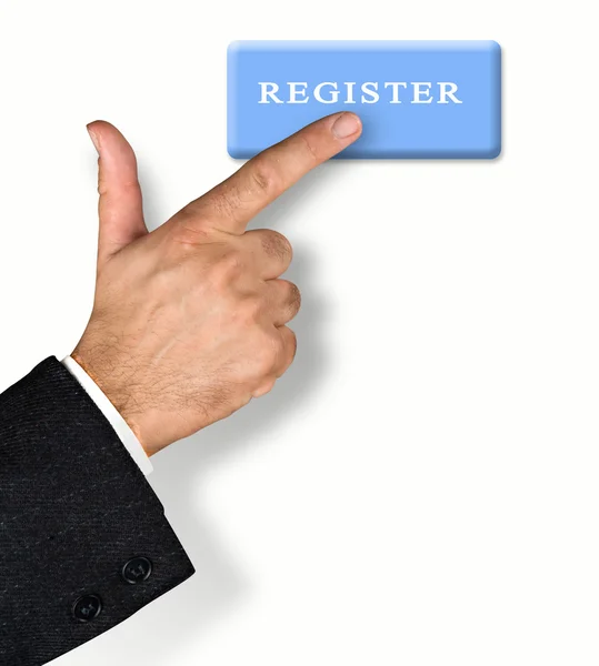 stock image Man pressing register button