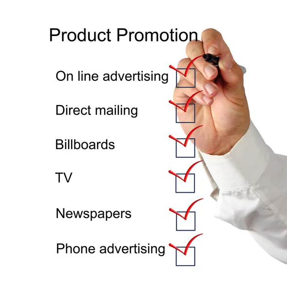 Lista de verificação da promoção do produto — Fotografia de Stock
