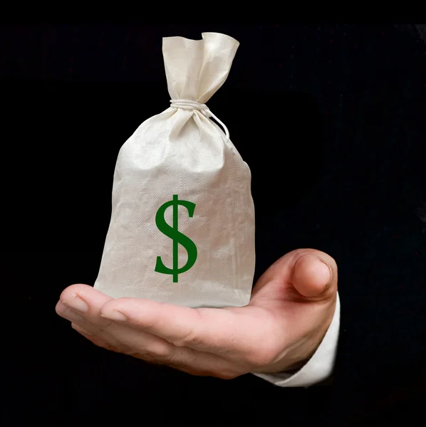 Hand with bag of dollars — Stock Photo, Image