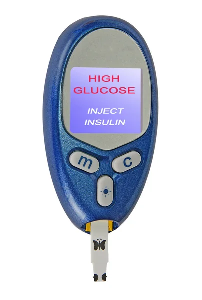 Home glucose meter with a warning message — Stock Photo, Image