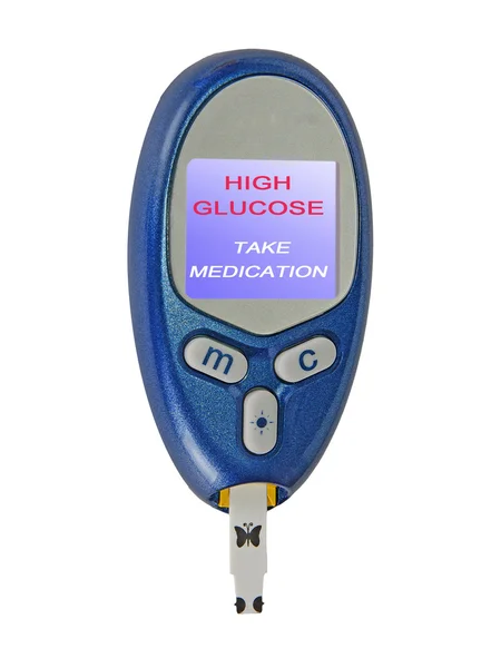 Huis glucose meter met een waarschuwingsbericht — Stockfoto