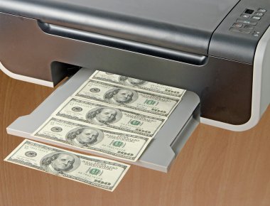 Printer printing fake dollar bills clipart