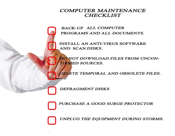 Checklist for computer maintenance — Stock Photo, Image