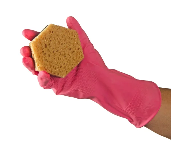 Hand with sponge isolated on white background — Stock Photo, Image