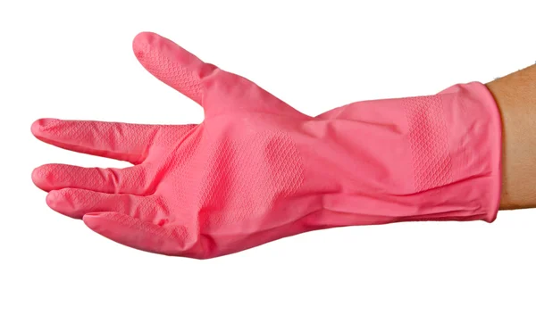 Hand in rode handschoen — Stockfoto