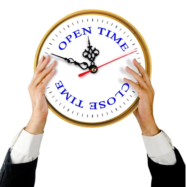 Clock showing open and close time — Stock Photo, Image