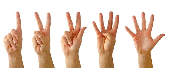 Mãos mostrando números de um a cinco — Fotografia de Stock