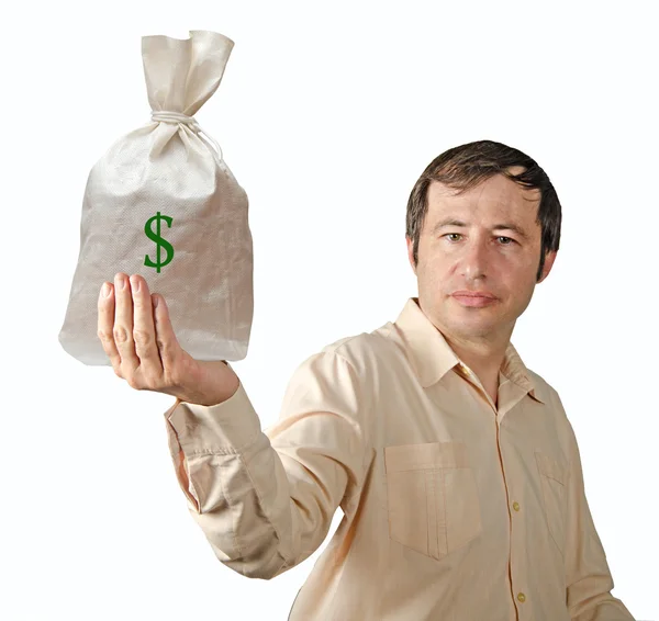 Mężczyzna trzyma worek z pieniędzmi — Zdjęcie stockowe