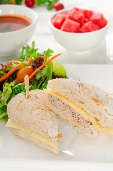 Tuna and cheese sandwich with salad — Stock Photo, Image