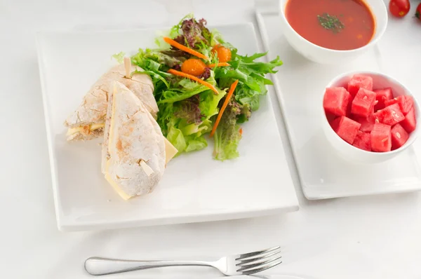 Tuna and cheese sandwich with salad — Stock Image Tuna and cheese sandwich with salad Royalty Free Stock Photos