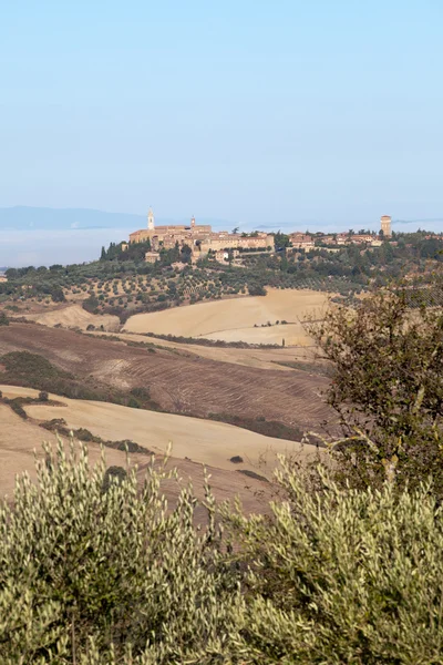 View of Pienza, just after sunrise. Tuscany, Italy — Stockfoto