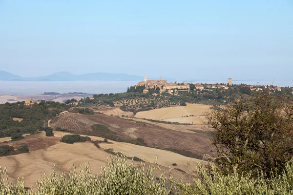 View of Pienza, just after sunrise. Tuscany, Italy — Stok fotoğraf