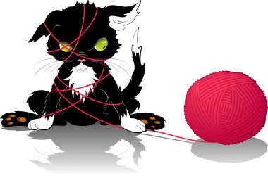 Kitten with a ball of thread clipart