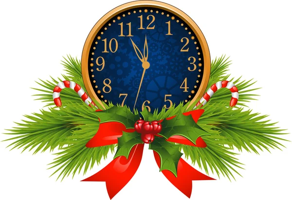 Horloge décorée (réveillon du Nouvel An ) — Image vectorielle