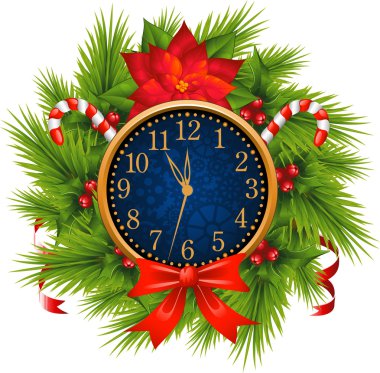 Watch decorated Christmas wreath (New Year's Eve) clipart