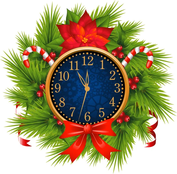 Reloj corona de Navidad decorada (Nochevieja ) — Vector de stock