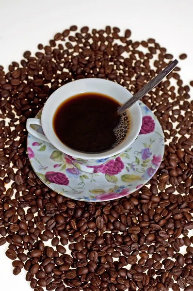 Káva fazole a pohár — Stock fotografie