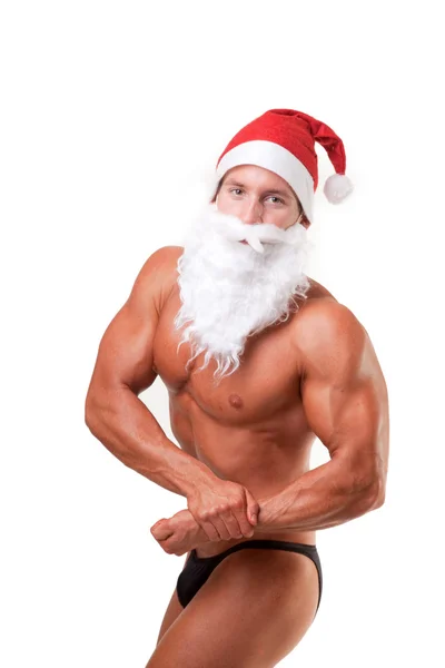 Bodybuilder jultomten — Stockfoto