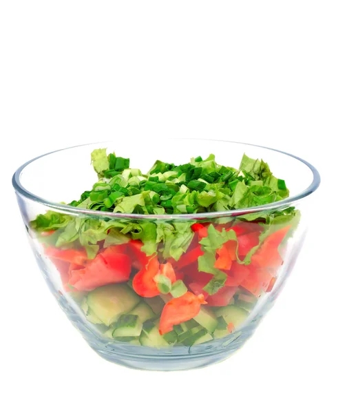 A bowl of salad with fresh lettuce, cucumber and tomato — Stock Photo, Image