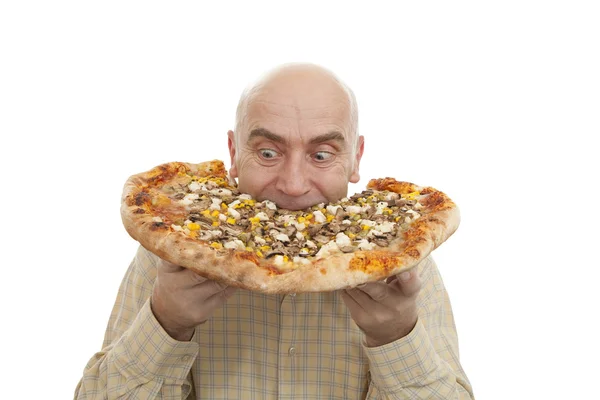 Człowiek jeść pizzę — Zdjęcie stockowe
