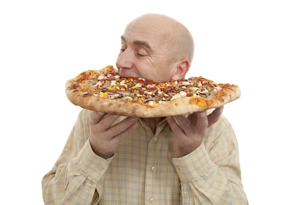 Homem comer pizza — Fotografia de Stock