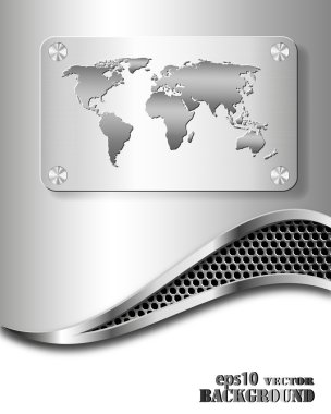 Abstract metallic business background with world map clipart