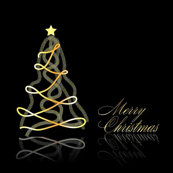 Abstrakter goldener Weihnachtsbaum auf schwarzem Hintergrund — Stockvektor