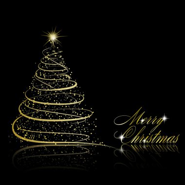 Abstract golden christmas tree on black background clipart