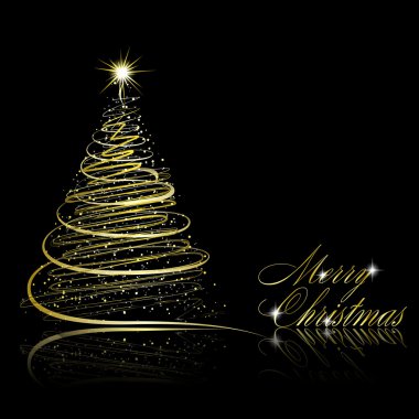 Abstract golden christmas tree on black background clipart