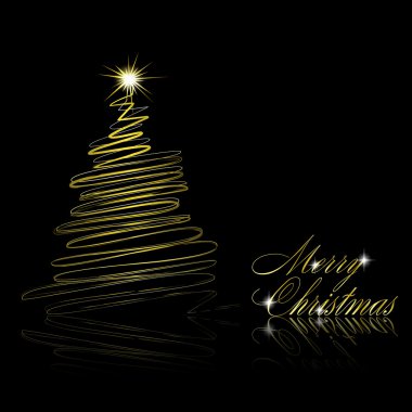 Abstract golden christmas tree on black background clipart