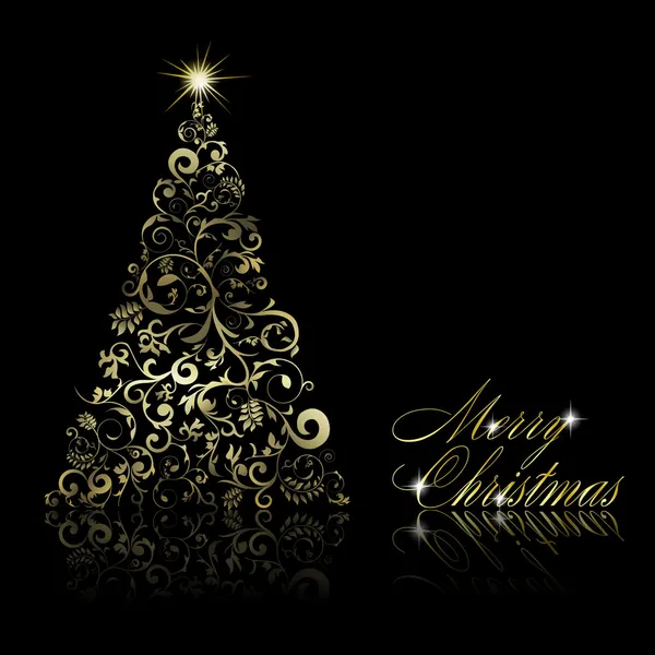 Árbol de Navidad de oro abstracto con remolinos y elementos florales o — Vector de stock