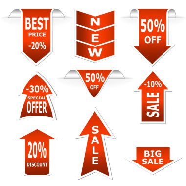 Arrows set. Red sale and discount announcements clipart