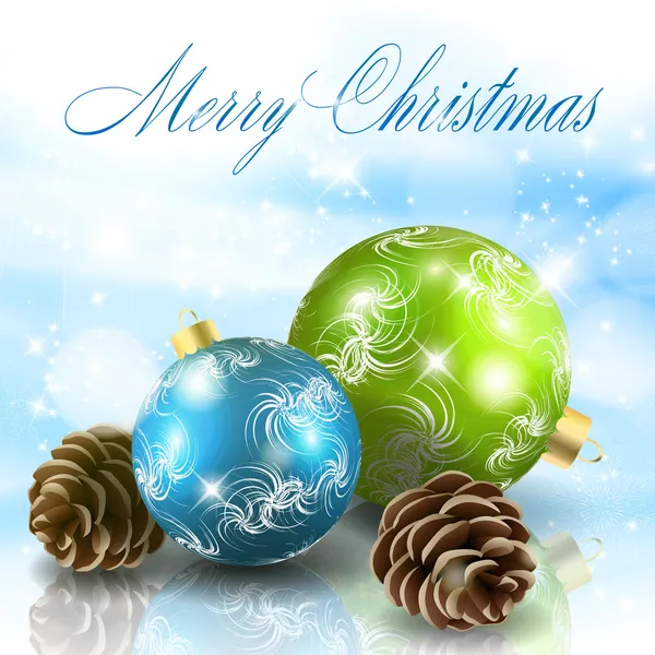 圣诞球与锥体上浅蓝色背景 — 图库矢量图片
