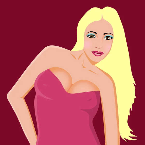Beautiful blonde in red gown — Stock Vector