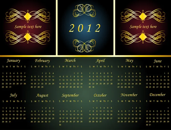 Calendar cadru de aur vintage — Vector de stoc