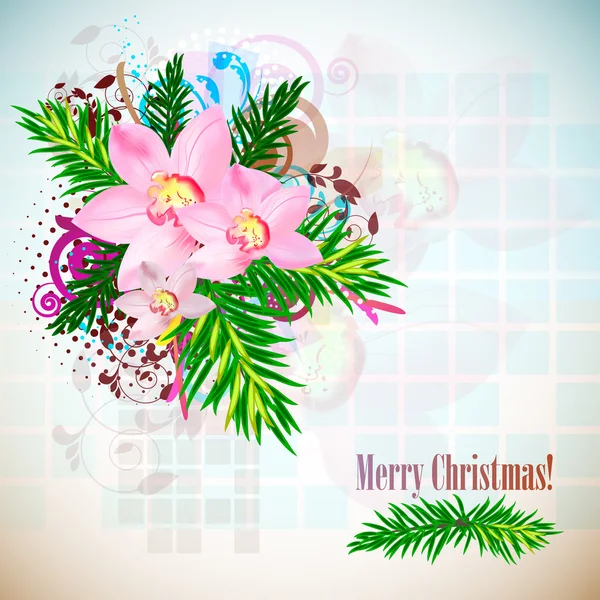 Eleganter weihnachtlicher Hintergrund mit Orchideen. Jahrgangsstil — Stockvektor