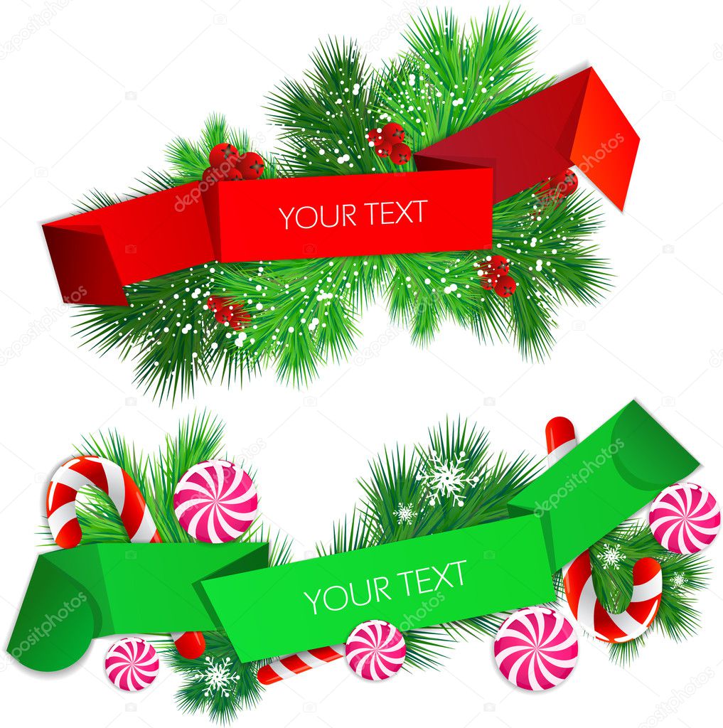 Vector set of origami paper banners. Christmas design