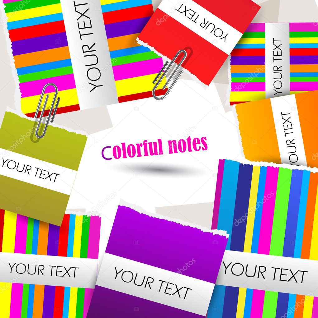 Colorful little notes on white background with space for text