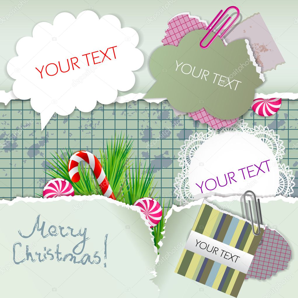 Colorful little notes with space for text. Christmas design