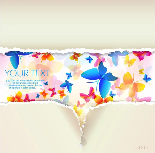 Colorful butterfly background. Torn paper — Stock Vector