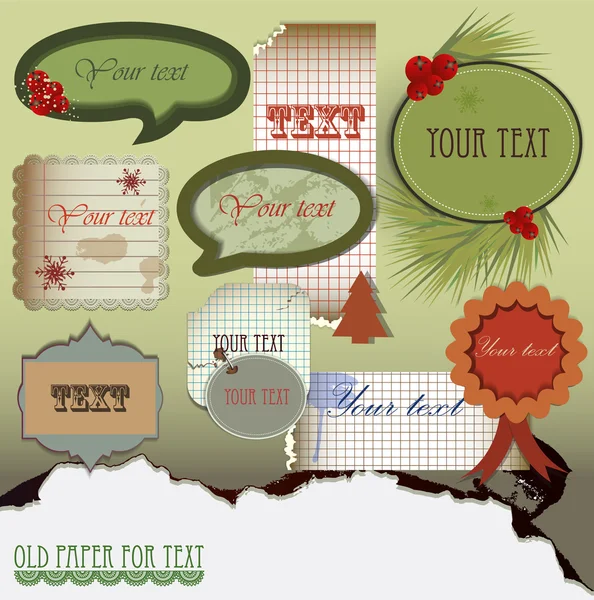 Vector set: Old paper for text. Christmas design — Stock Vector