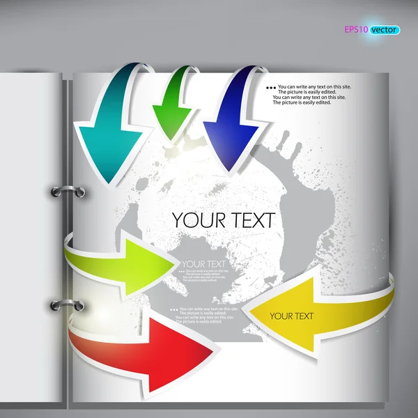 Page étendue avec des signets colorés de style flèche — Image vectorielle
