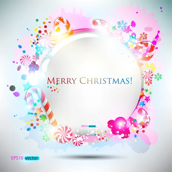 Burbuja de discurso brillante abstracta con dulces de Navidad. Respaldo vectorial — Archivo Imágenes Vectoriales