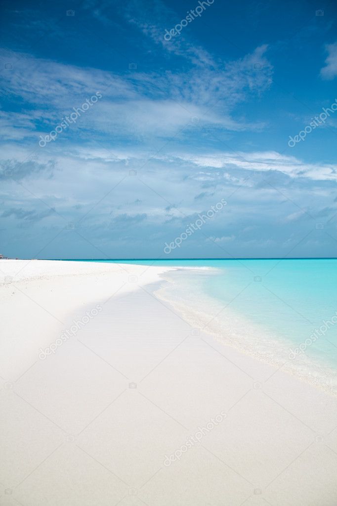 Tropical paradise. White sand Beach and blue sky