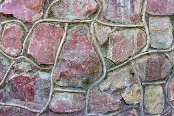 Hagyományos kő-tégla fal készült töredék kövek irregula — Stock Fotó