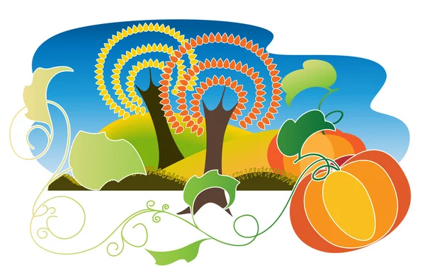 Autumn Landscape with two pumpkins — Stock Vector