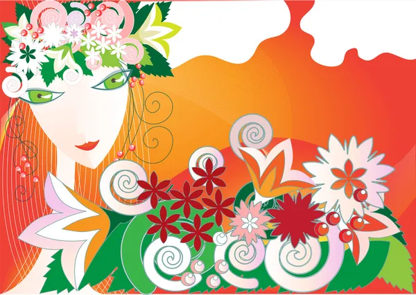 Girl with flowers in her hair — Stock Vector