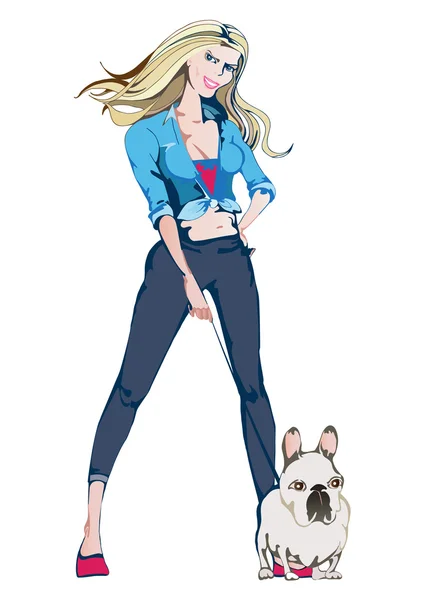The girl with the French Bulldog Stock Vector